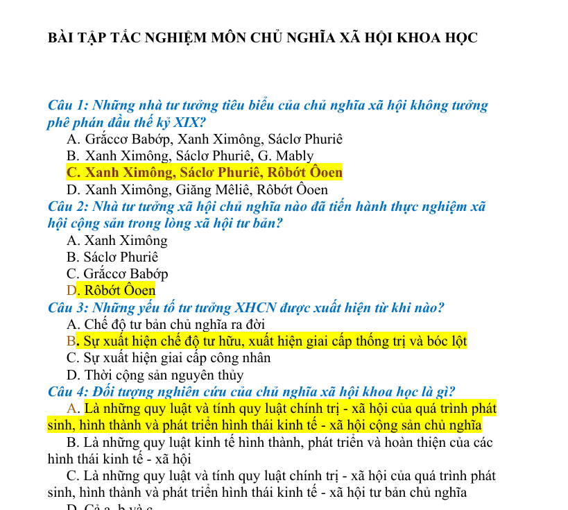 Trắc nghiệm chủ nghĩa xã hội khoa học chương 1 - 7